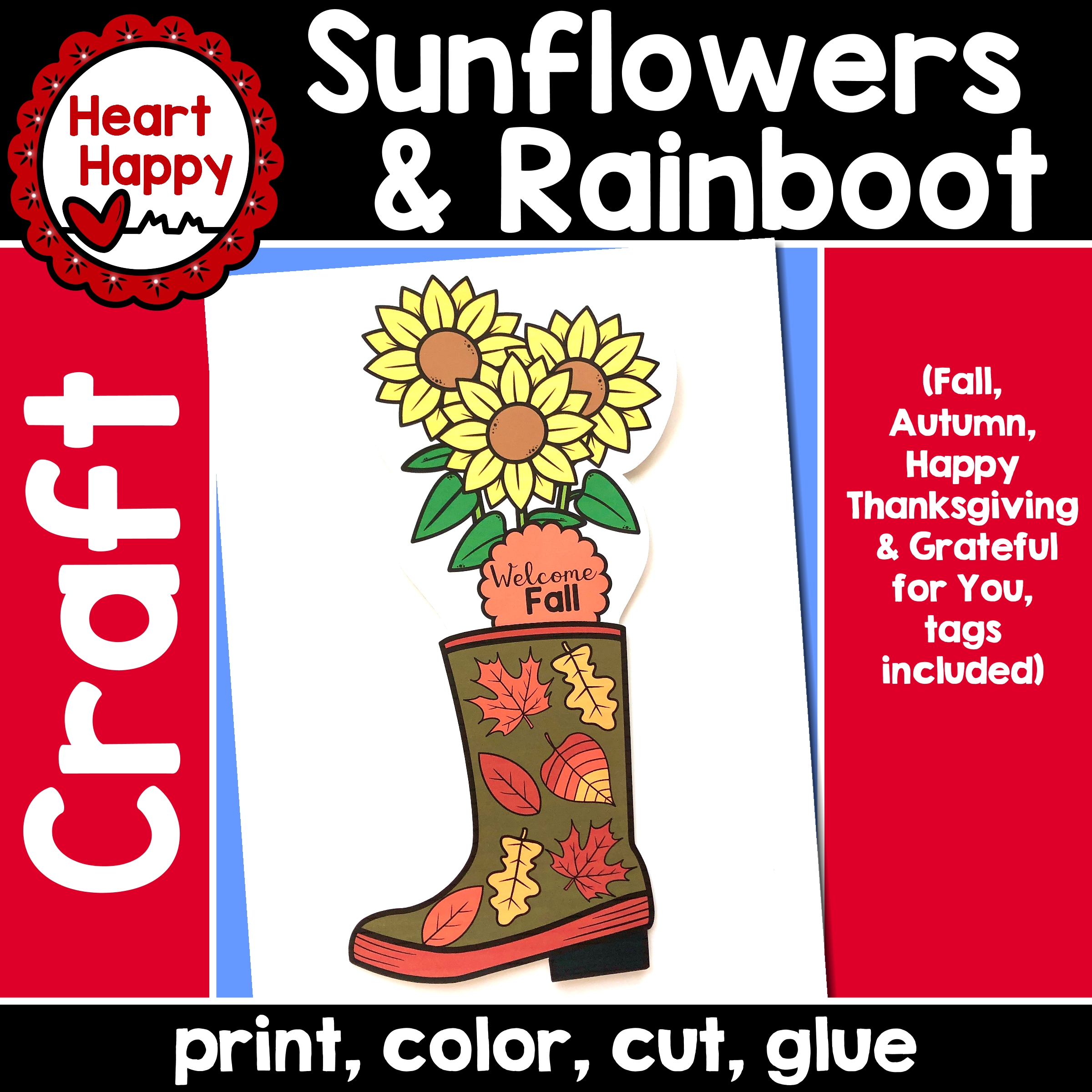 Sunflowers in rainboots fall craft thanksgiving craft made by teachers