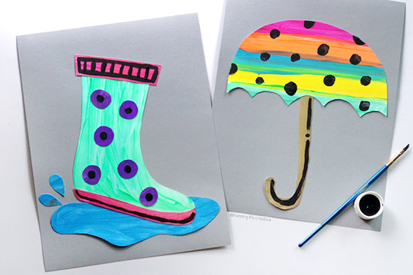 Rainy day umbrella and rain boot craft