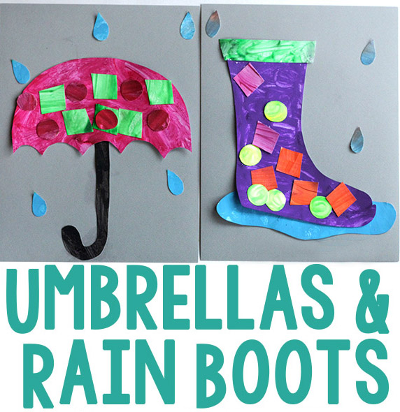 Rainy day umbrella and rain boot craft