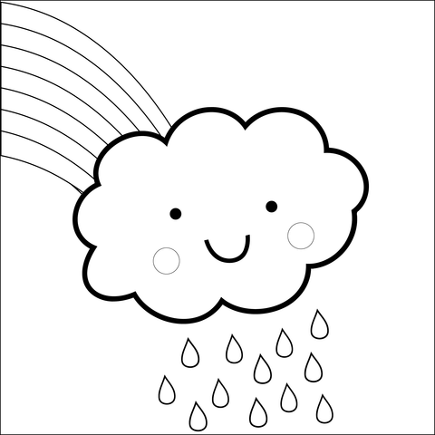 Rainbow and kawaii cloud coloring page free printable coloring pages