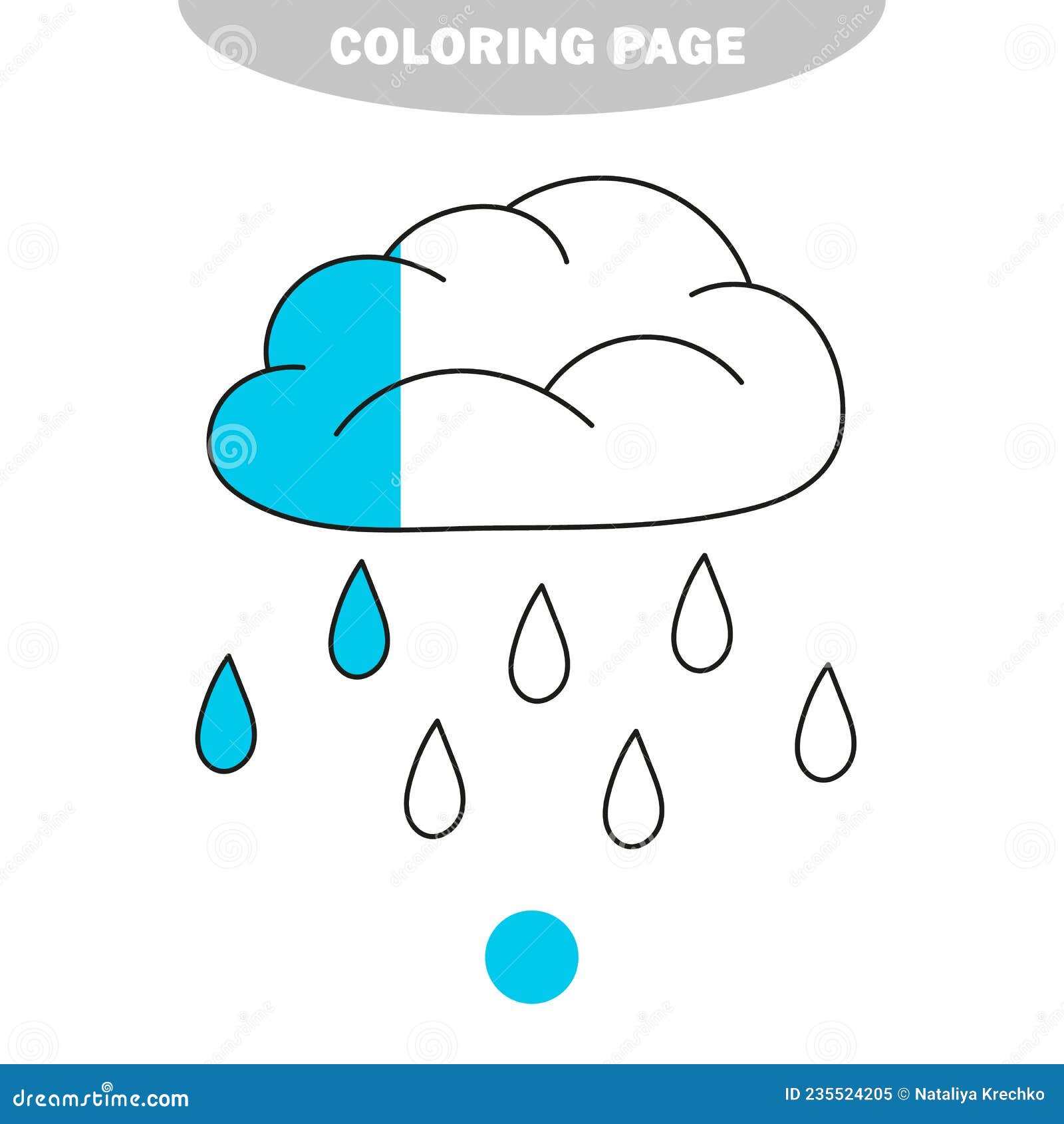Simple coloring page cute raining cloud vector black and white coloring page stock vector