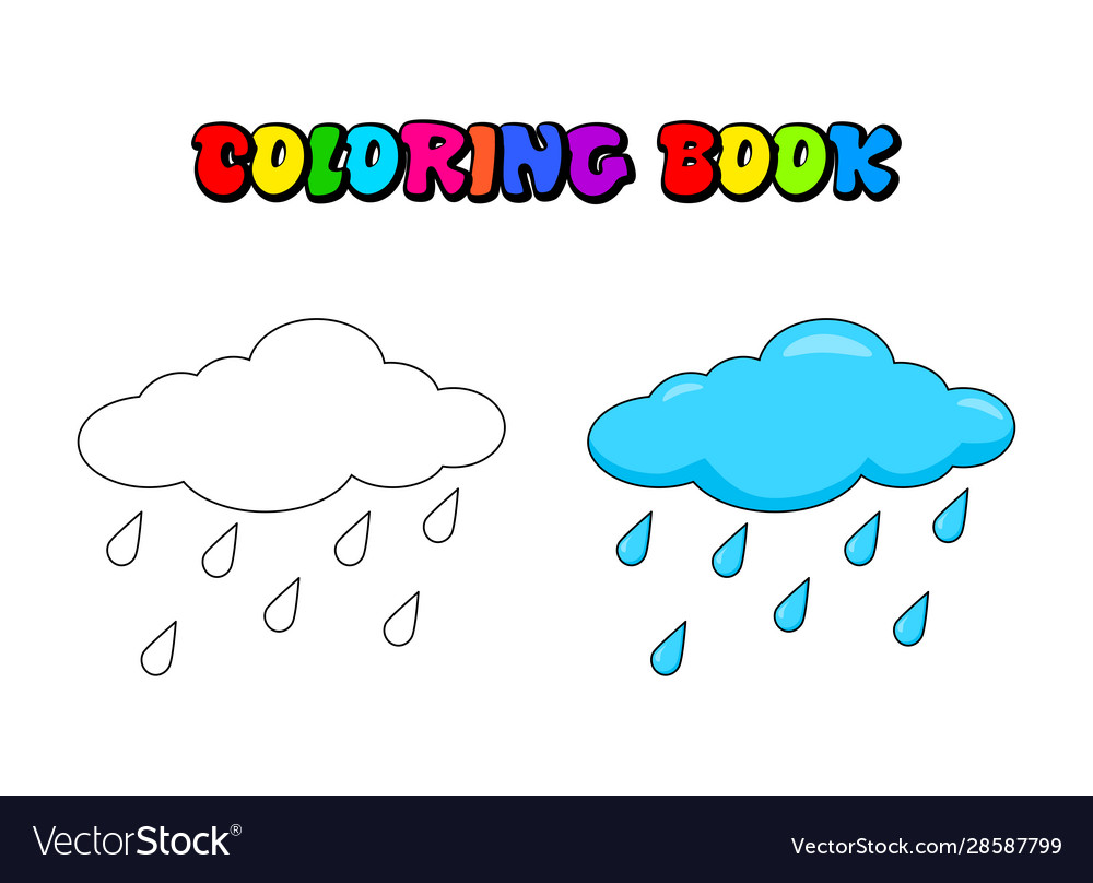 Cloud with rain drops coloring book for children vector image