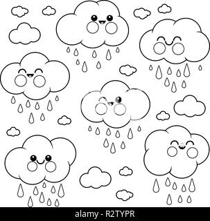 Cloud with rain drops coloring book for children vector water drops outline illustration weather forecast coloring page for preschool kids stock vector image art