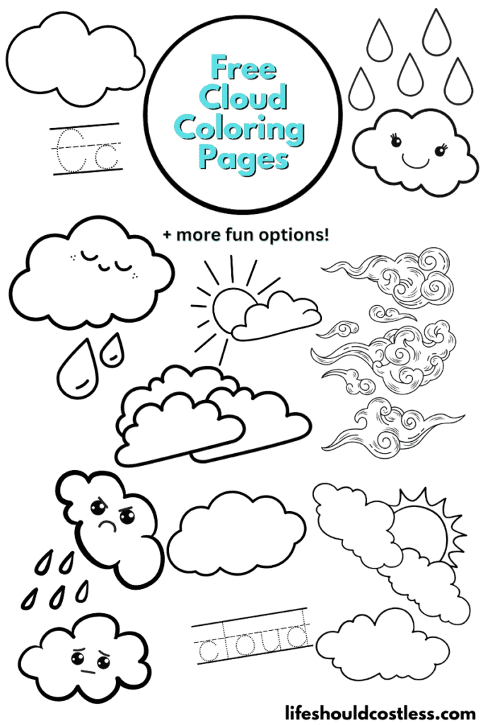 Cloud coloring pages free printable pdf templates