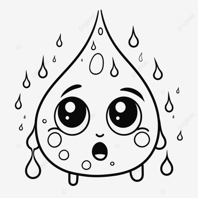 Cute raindrop coloring page with a face outline sketch drawing vector wing drawing rain drawing face drawing png and vector with transparent background for free download