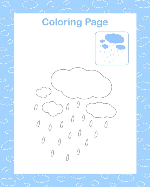 Premium vector cloud with rain drops coloring page with sample image summer printable leisure activity worksheet