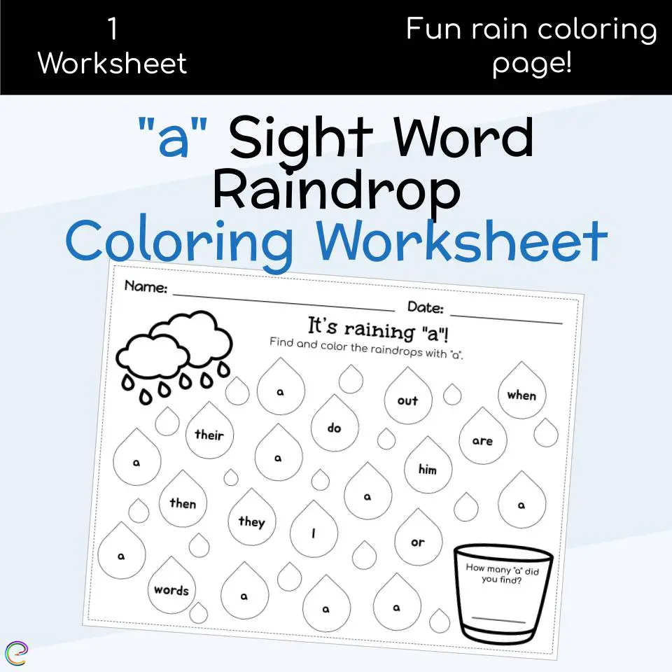 A sight word raindrop coloring page