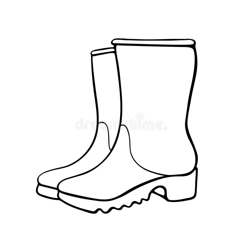 Vector outline rubber rain boots for rainy weather or gardening hand drawn element of clothes clip art in doodle style isolated stock vector