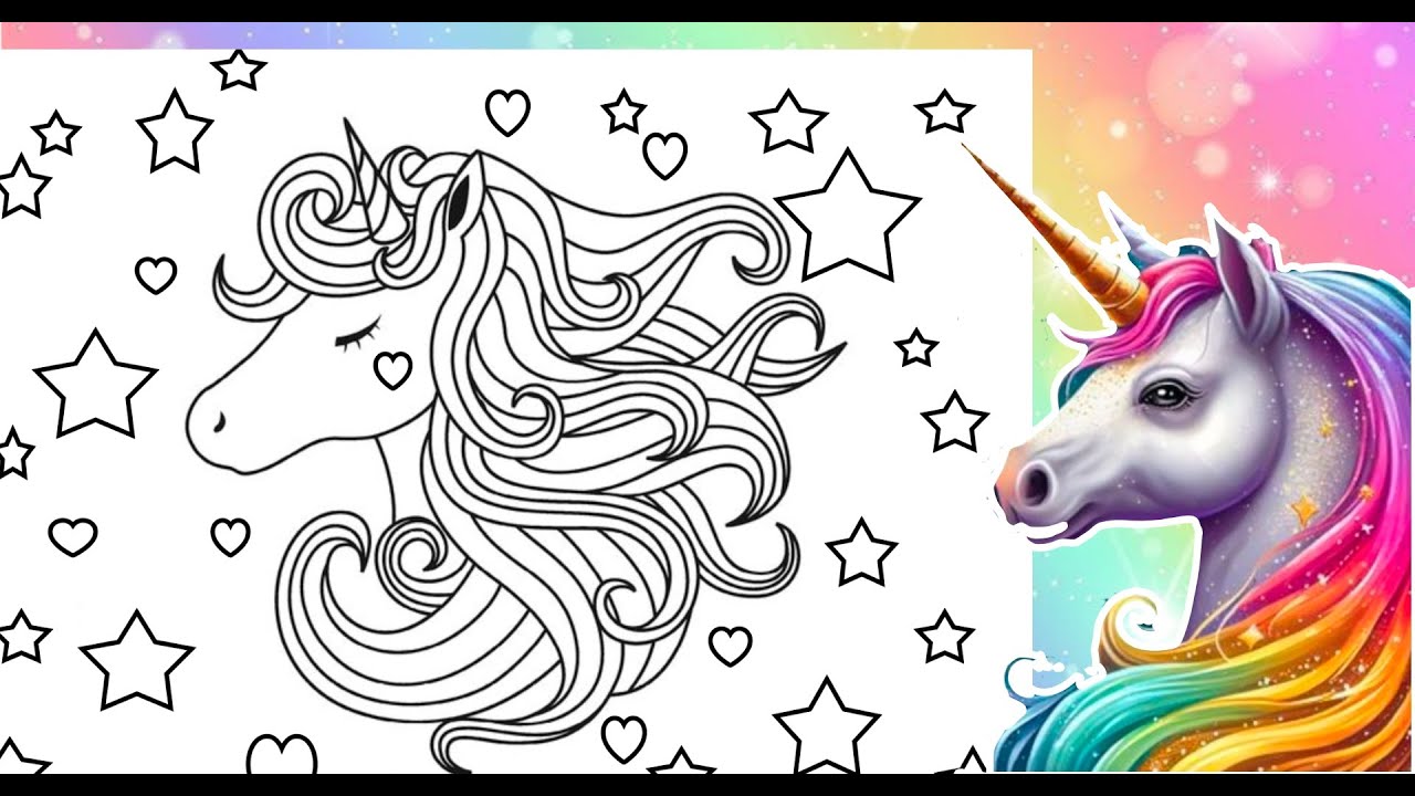 Colorful rainbow unicorn coloring page agical unicorn hearts coloring book page
