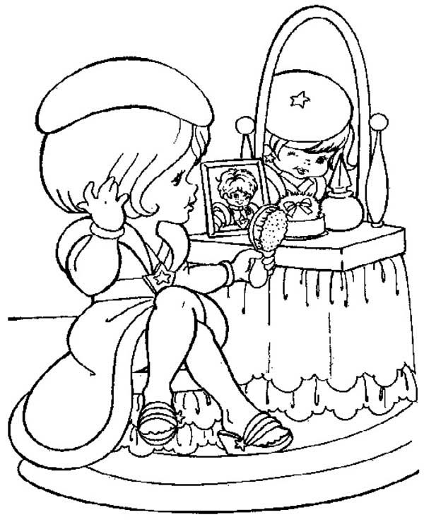 Lala orange looking in the mirror in rainbow brite coloring page color luna