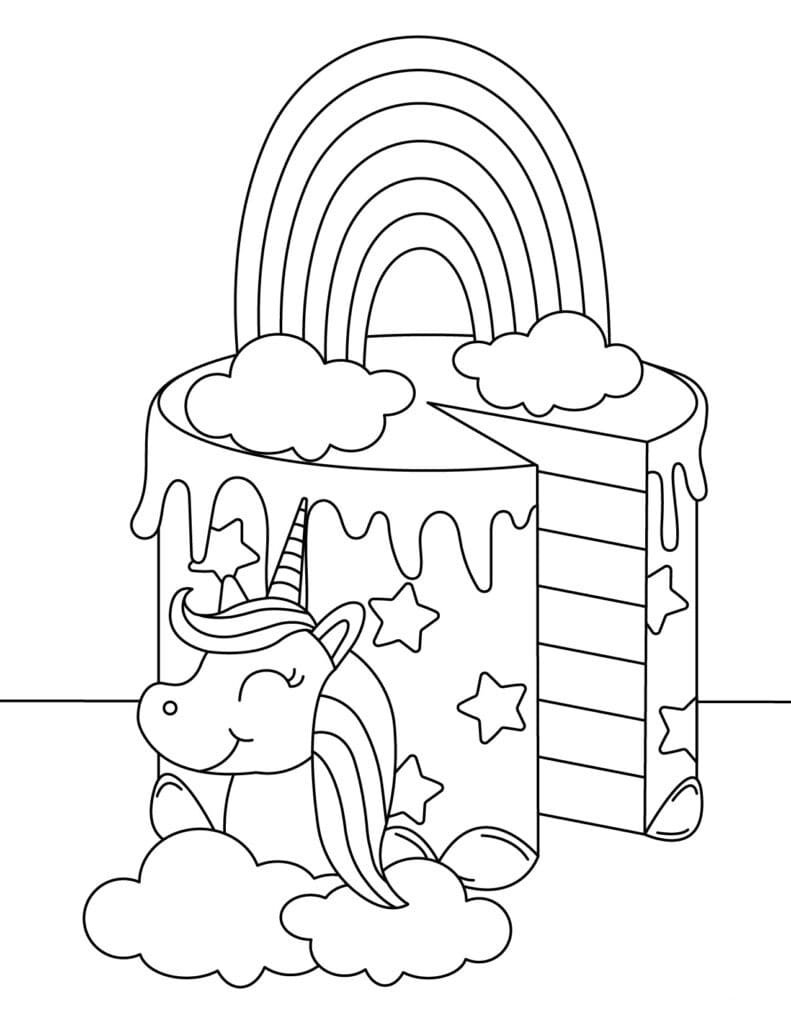Unicorn cake coloring pages printable for free download
