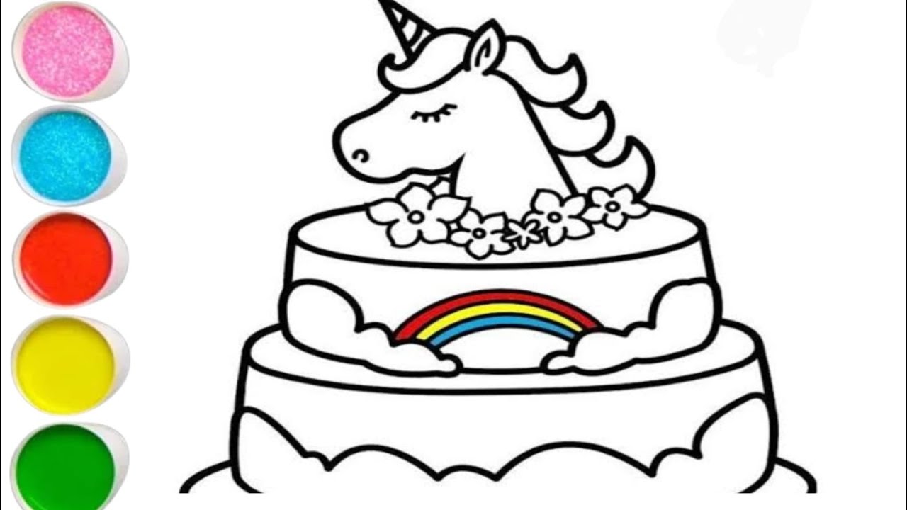 Learn to draw unicorn rainbow cake for kids beginners easy cake drawing coloring for toddlers