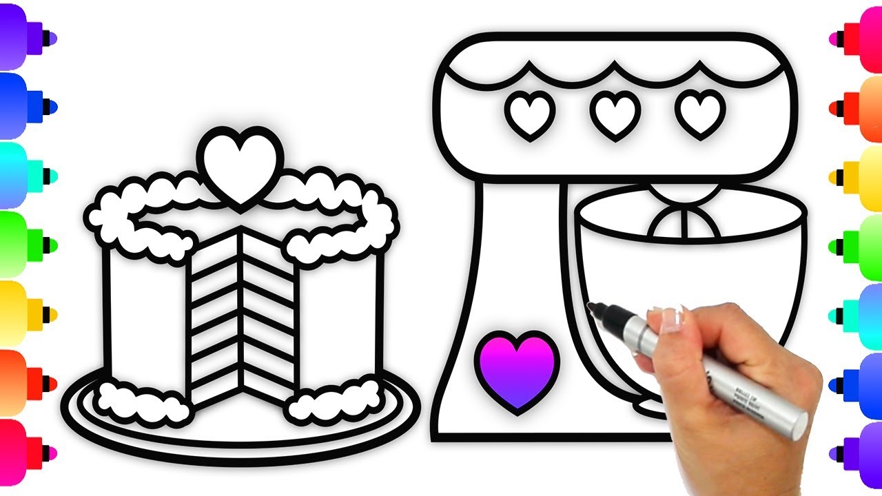 How to draw a rainbow cake playset how to draw kitchen playset cake coloring page