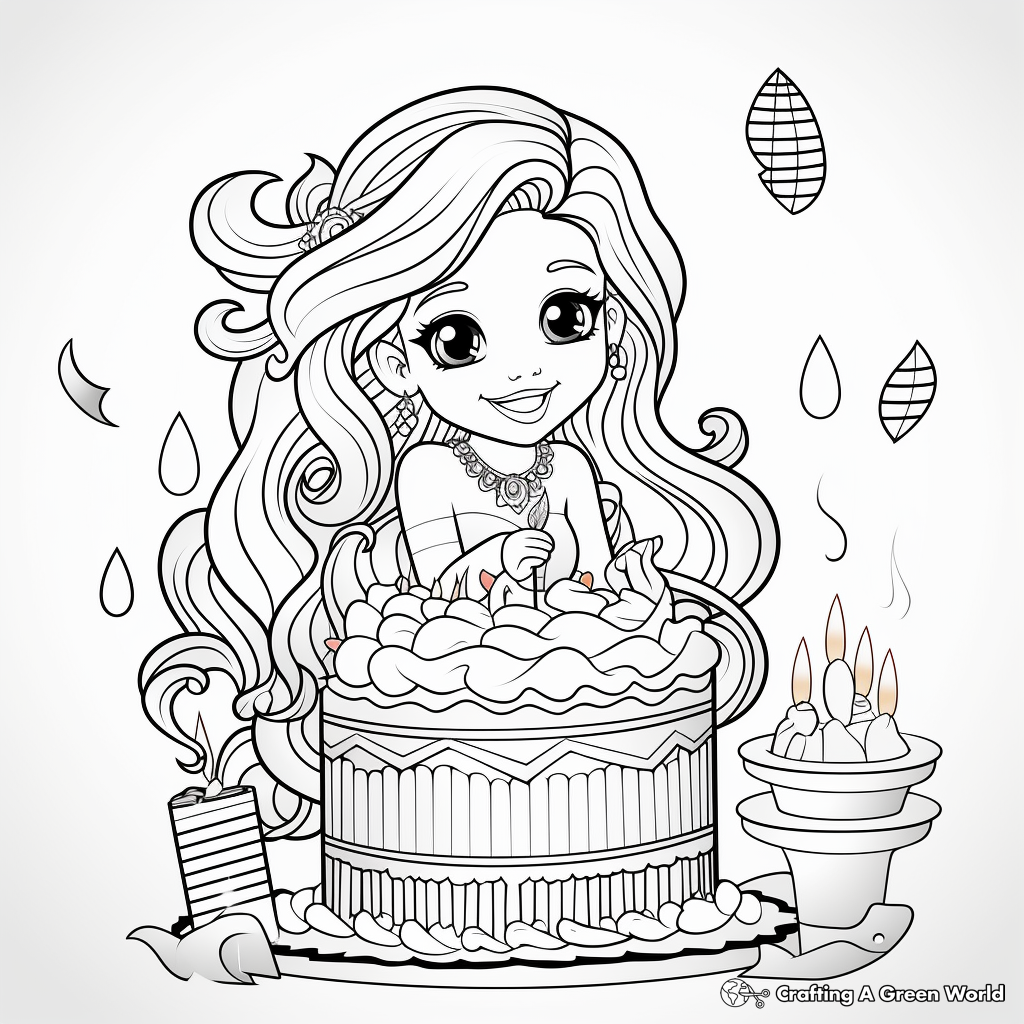 Mermaid cake coloring pages