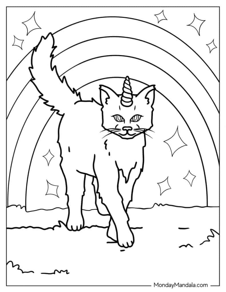 Unicorn cat coloring pages free pdf printables