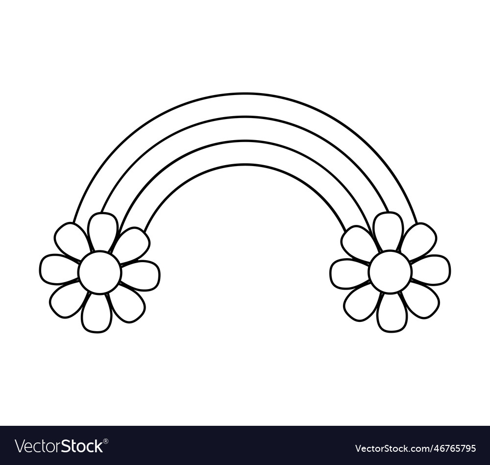 Cute rainbow with flowers for coloring page vector image
