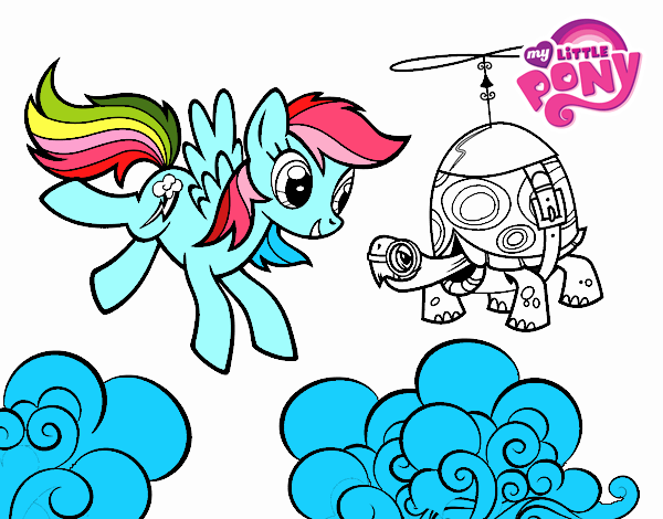 Colored page rainbow dash and tank turtle painted by user not registered