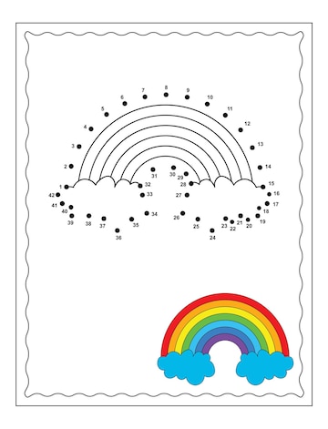 Premium vector connect the dots and draw cute cartoon rainbow educational game for kids vector illustration
