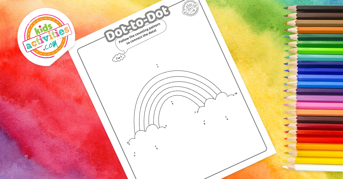 Free printable rainbow dot to dot coloring pages for kids