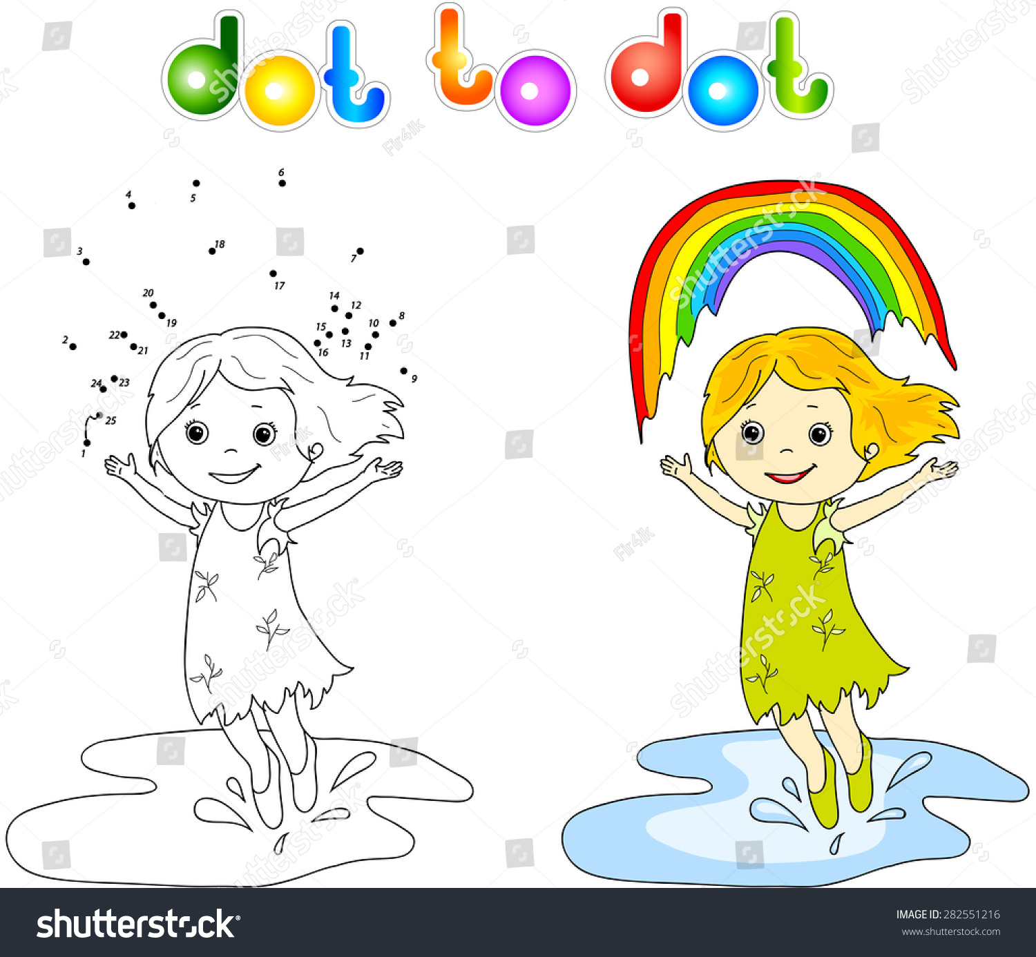 Girl dancing rainbow dot dot coloring stock vector royalty free