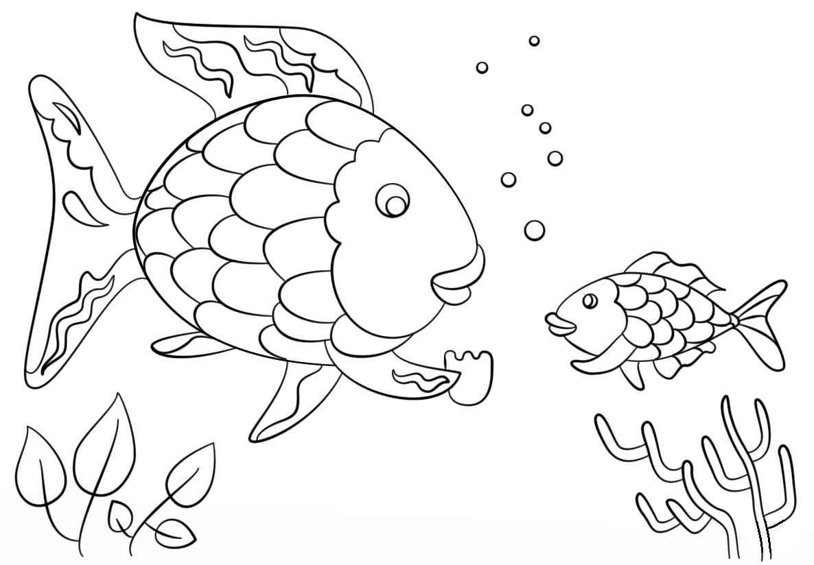 Coloring pages rainbow fish gives a precious scales to small fish coloring page