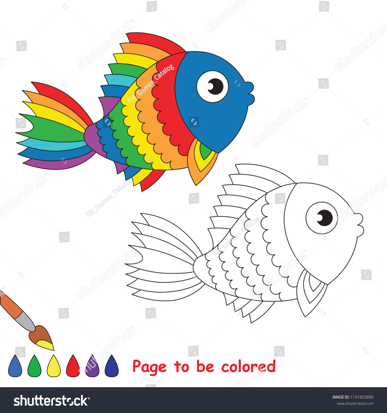 Hakuun rainbow fish animal be colored coloring liittyvã vektorikuva rojaltivapaa