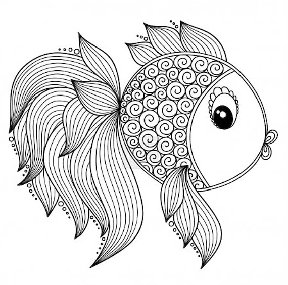 Rainbow fish mandala styled adult coloring page