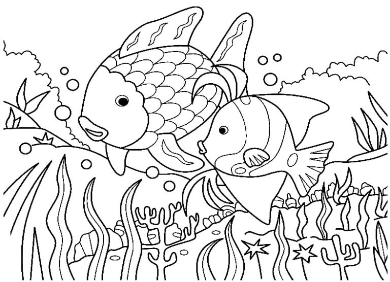 Rainbow fish and friend coloring page