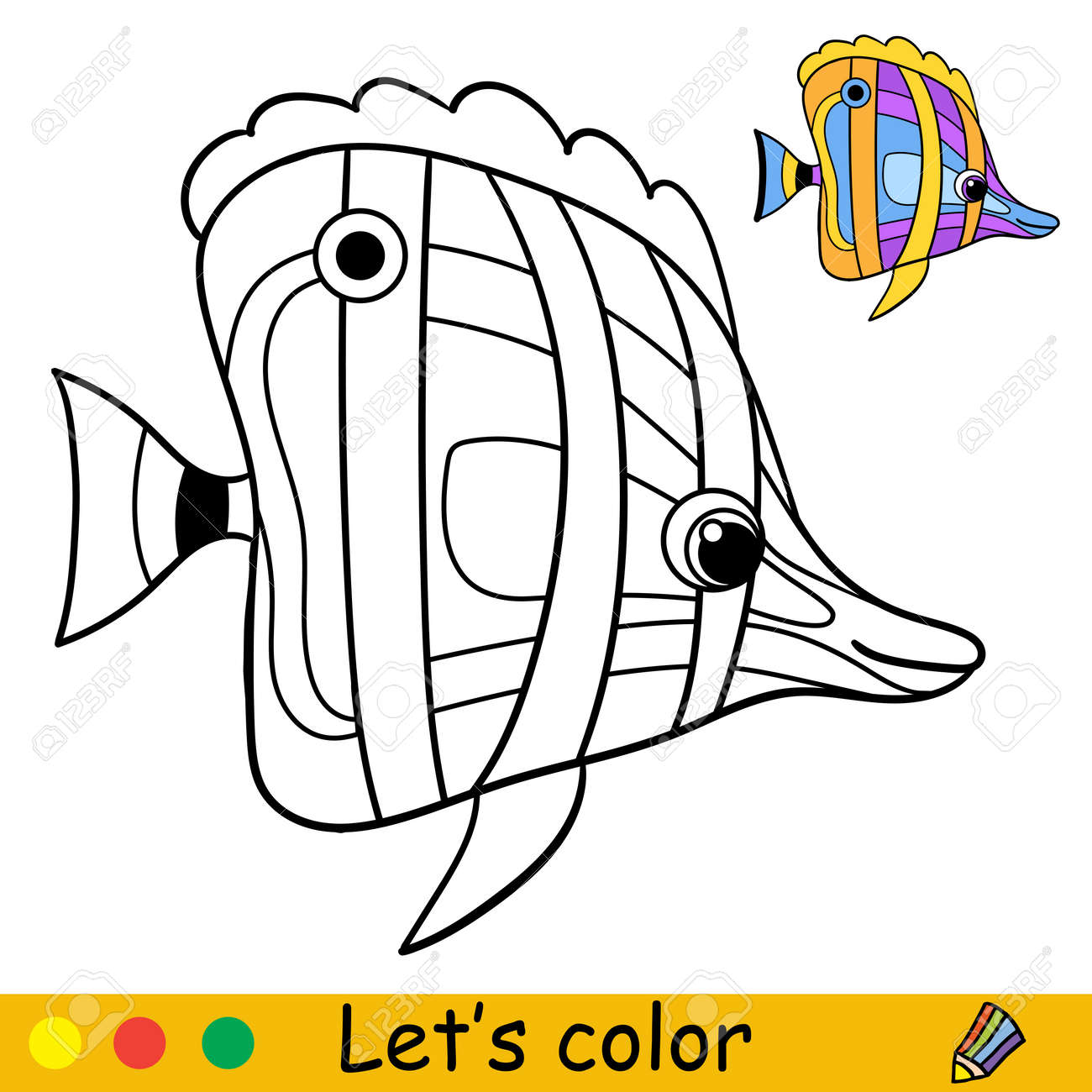 Tropical rainbow fish coloring book for preschool kids with easy educational gaming level freehand sketch drawing vector illustration for print game education party design and decor royalty free svg cliparts vectors and