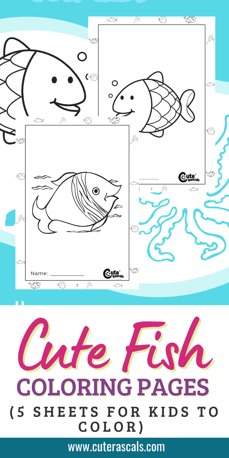 Cute fish coloring pages sheets for kids to color
