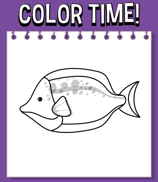 Premium vector worksheets template with color time text and fish outline