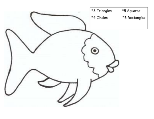 Rainbow fish themed shape and counting worksheet teaching resources