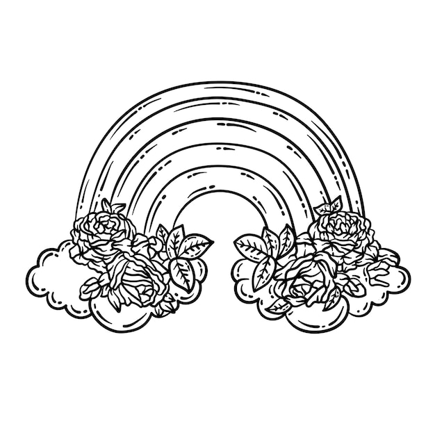 Premium vector rainbow flower spring coloring page for adults