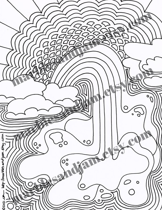 Rainbows adult coloring page rainbow mega abstract coloring page with waterfall and trippy vibes