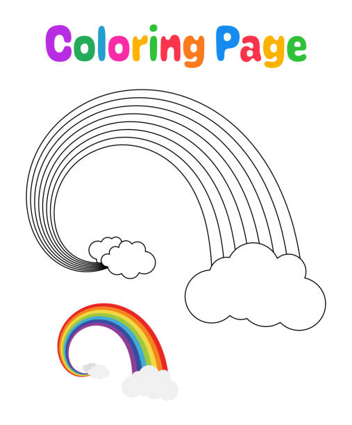 Coloring page with rainbow for kids stock illustration
