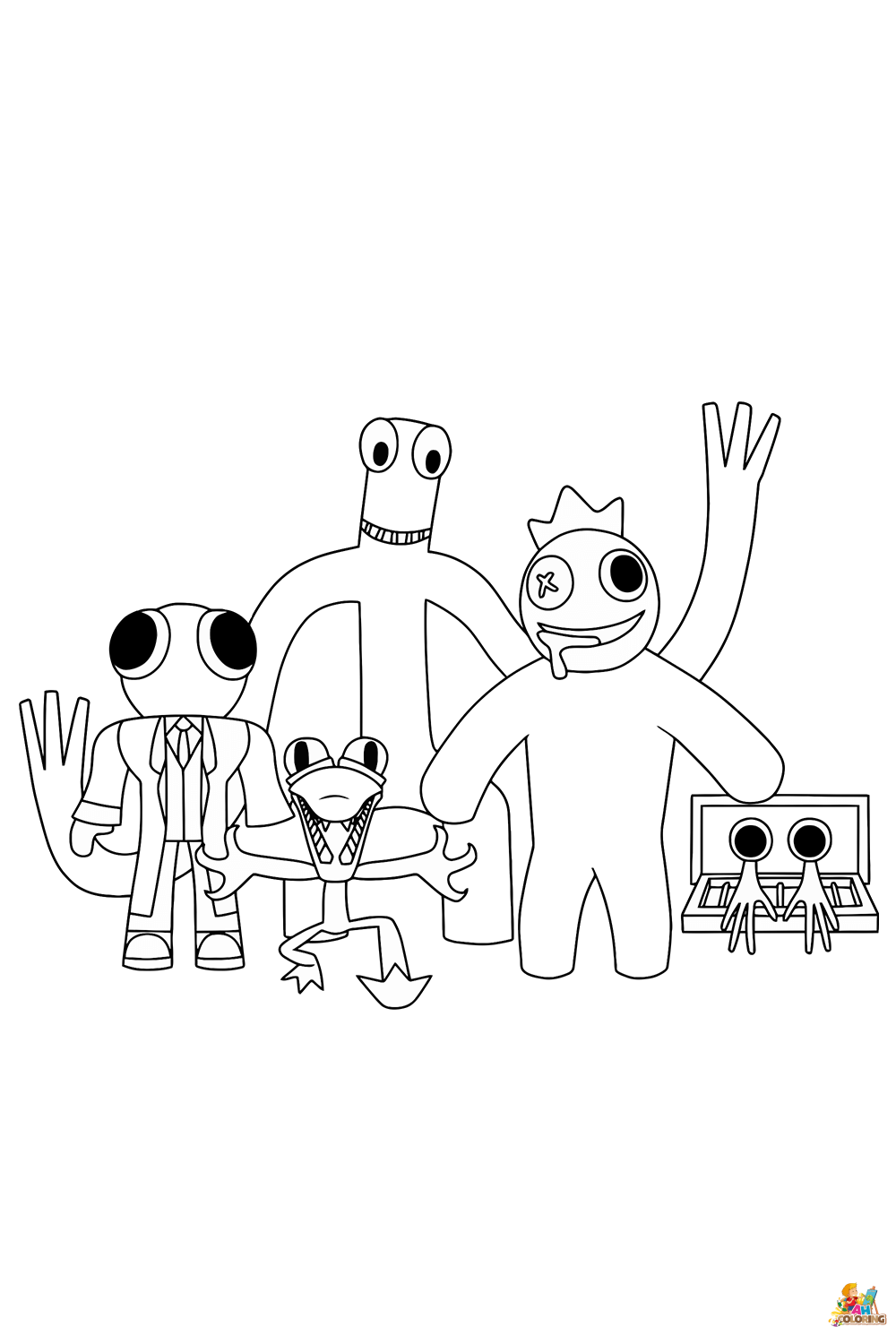 Explore the world of rainbow friends with printable coloring pages