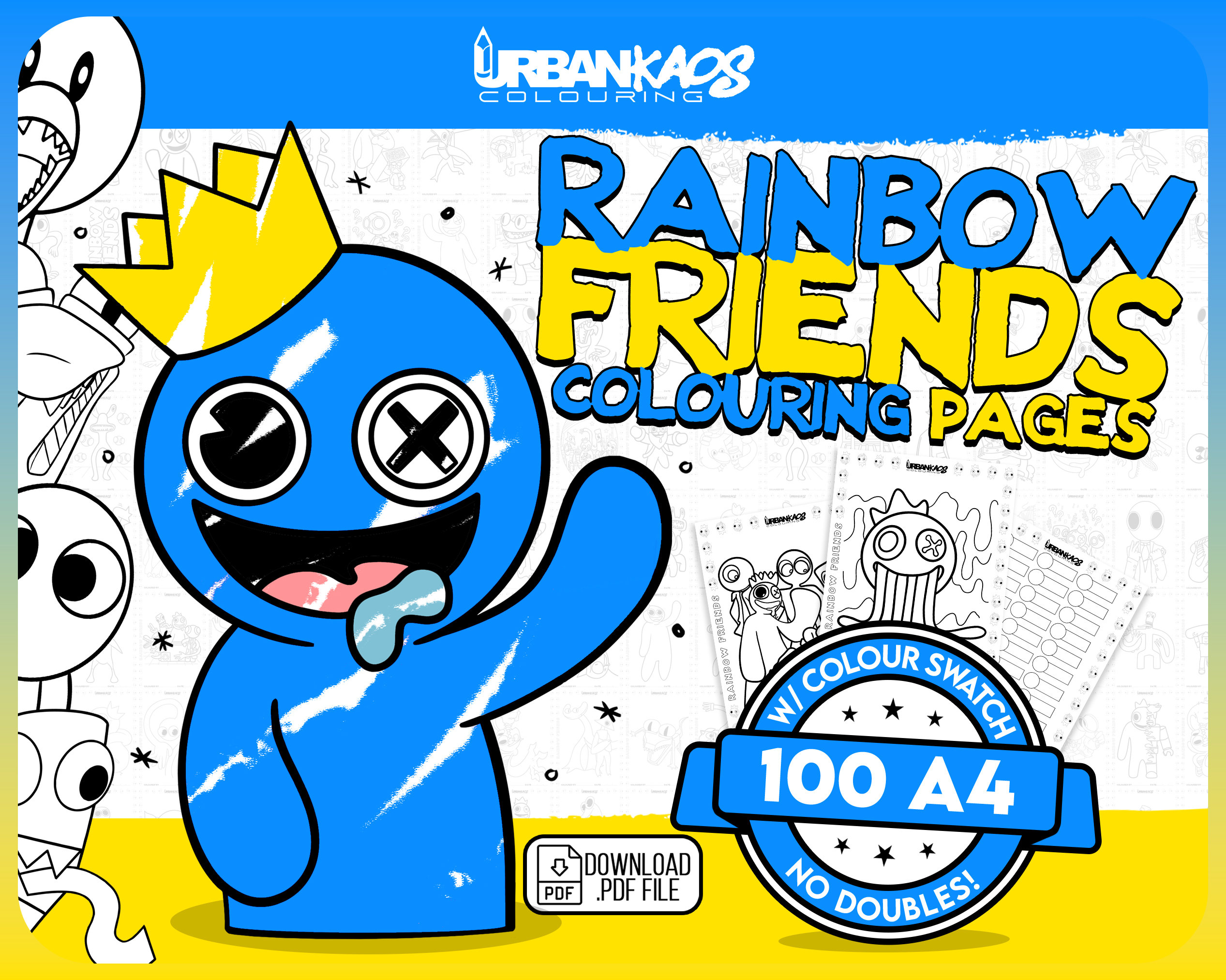 Rainbow friends print yourself colouring pages urban kaos colouring download now