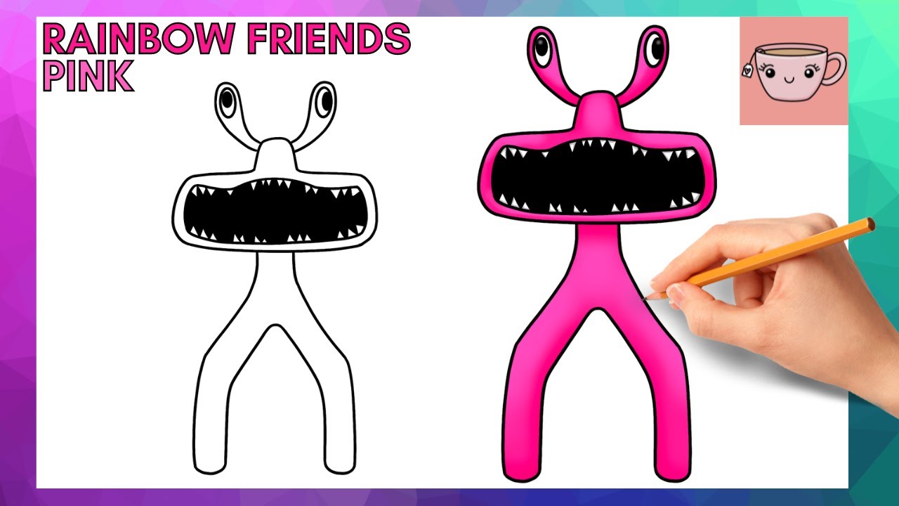 How to draw pink fro roblox rainbow friends easy step by step drawing tutorial