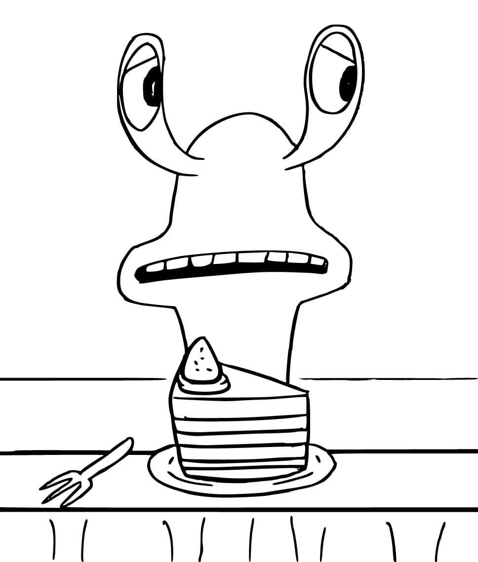 Pink rainbow friends and cake coloring page