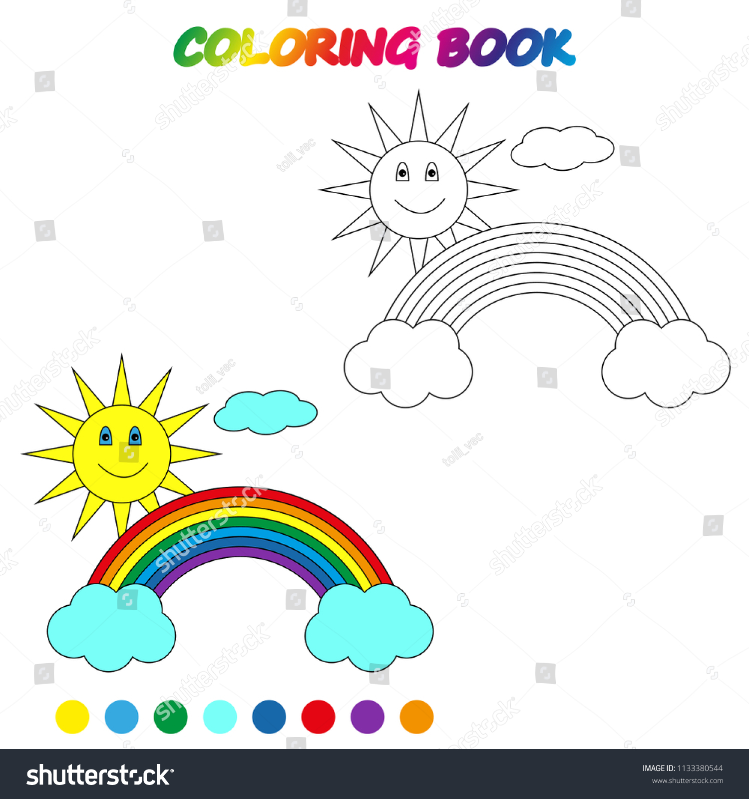 Rainbow coloring page worksheet game kids stock vector royalty free