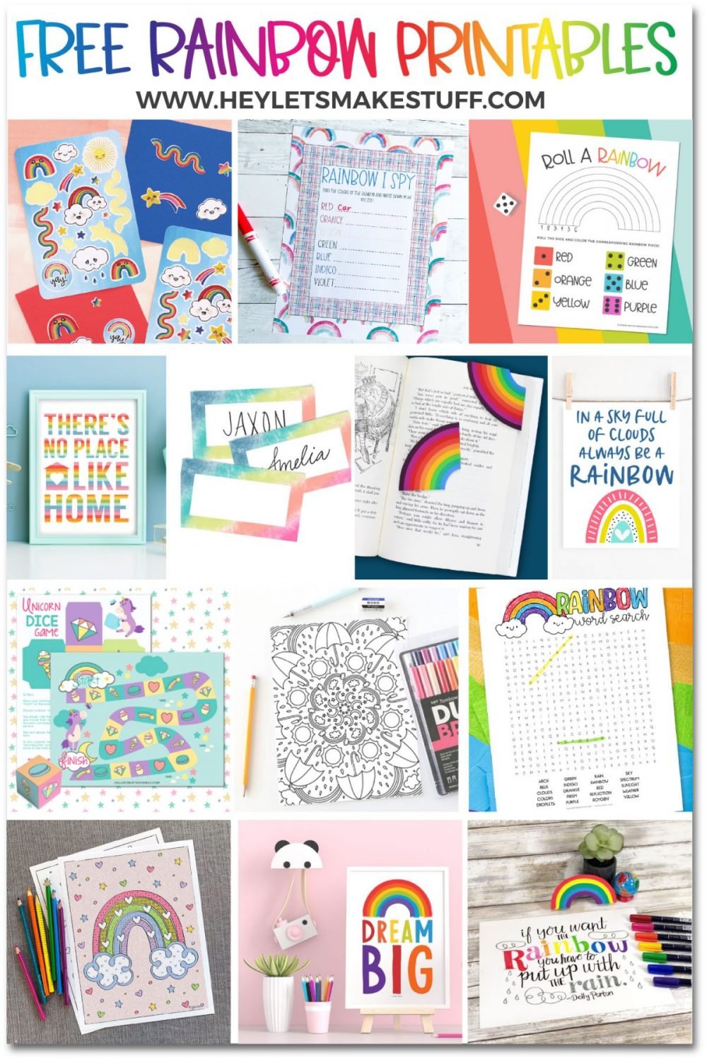 Free printable roll a rainbow coloring game