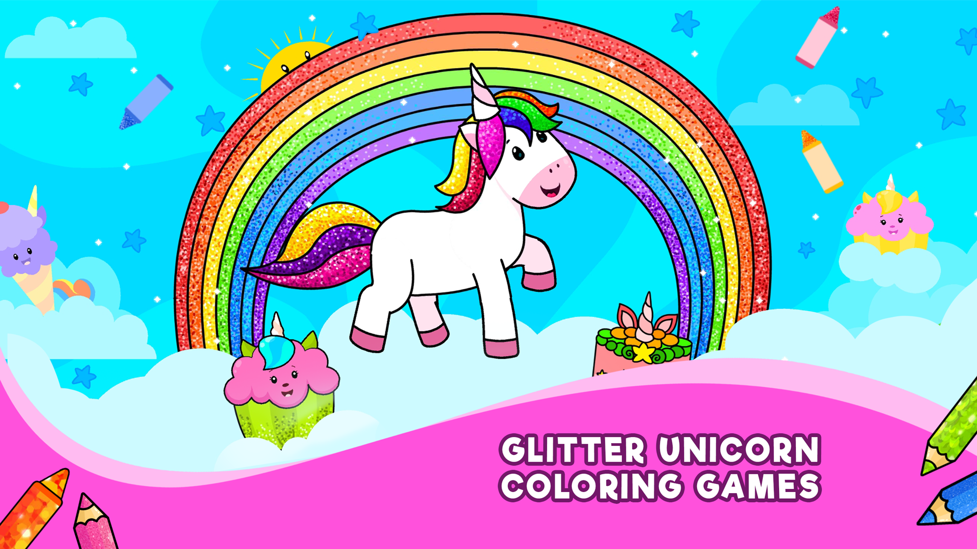 Unicorn coloring games for kids free rainbow glitter coloring book drawing for girlsappstore for android