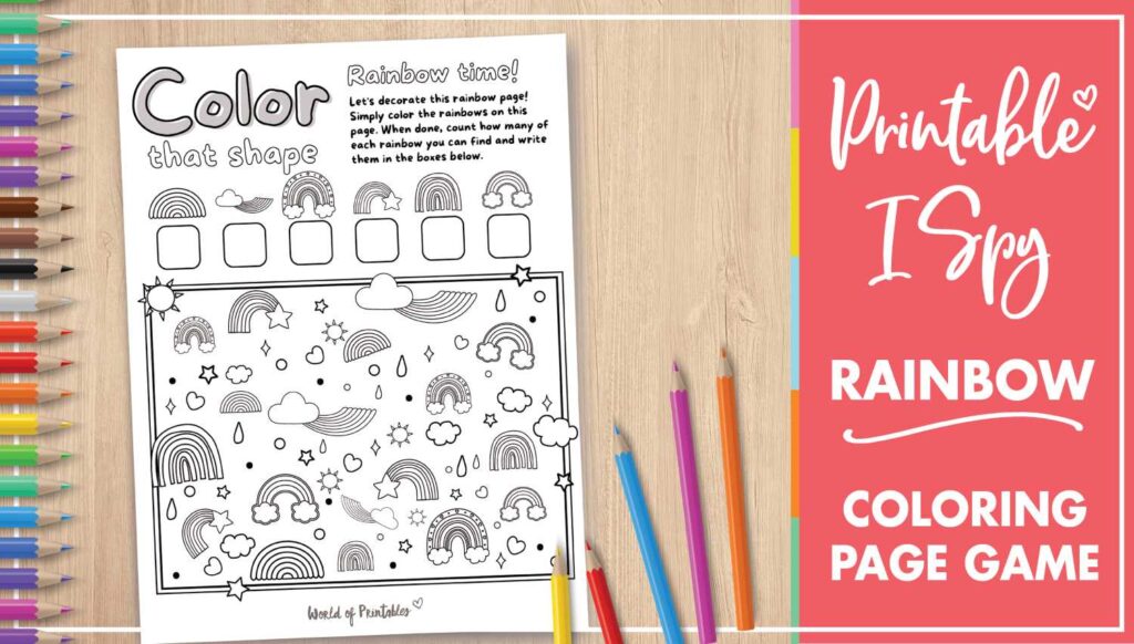 Free printable i spy rainbow coloring page game