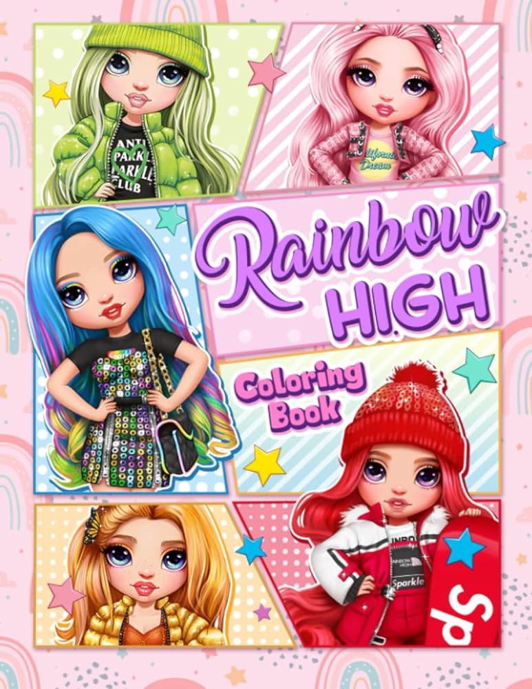 Rainbow hiight coloring book collections of funny cartoon characters great gift for kids ages