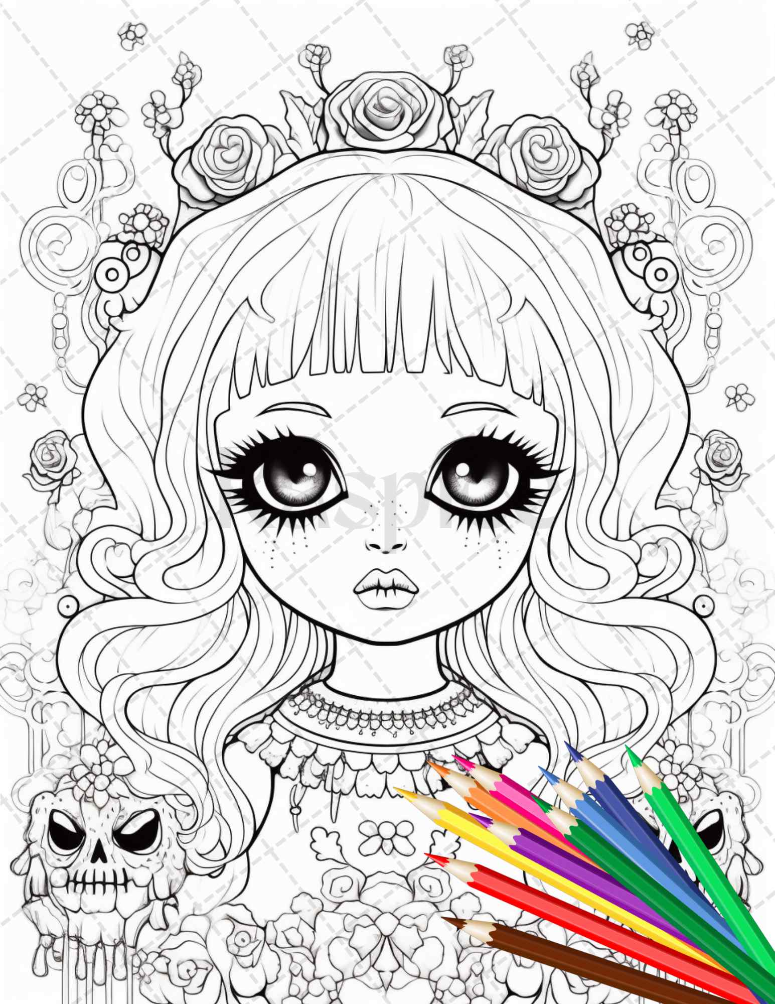 Creepy kawaii pastel goth coloring pages printable for adults gray â coloring