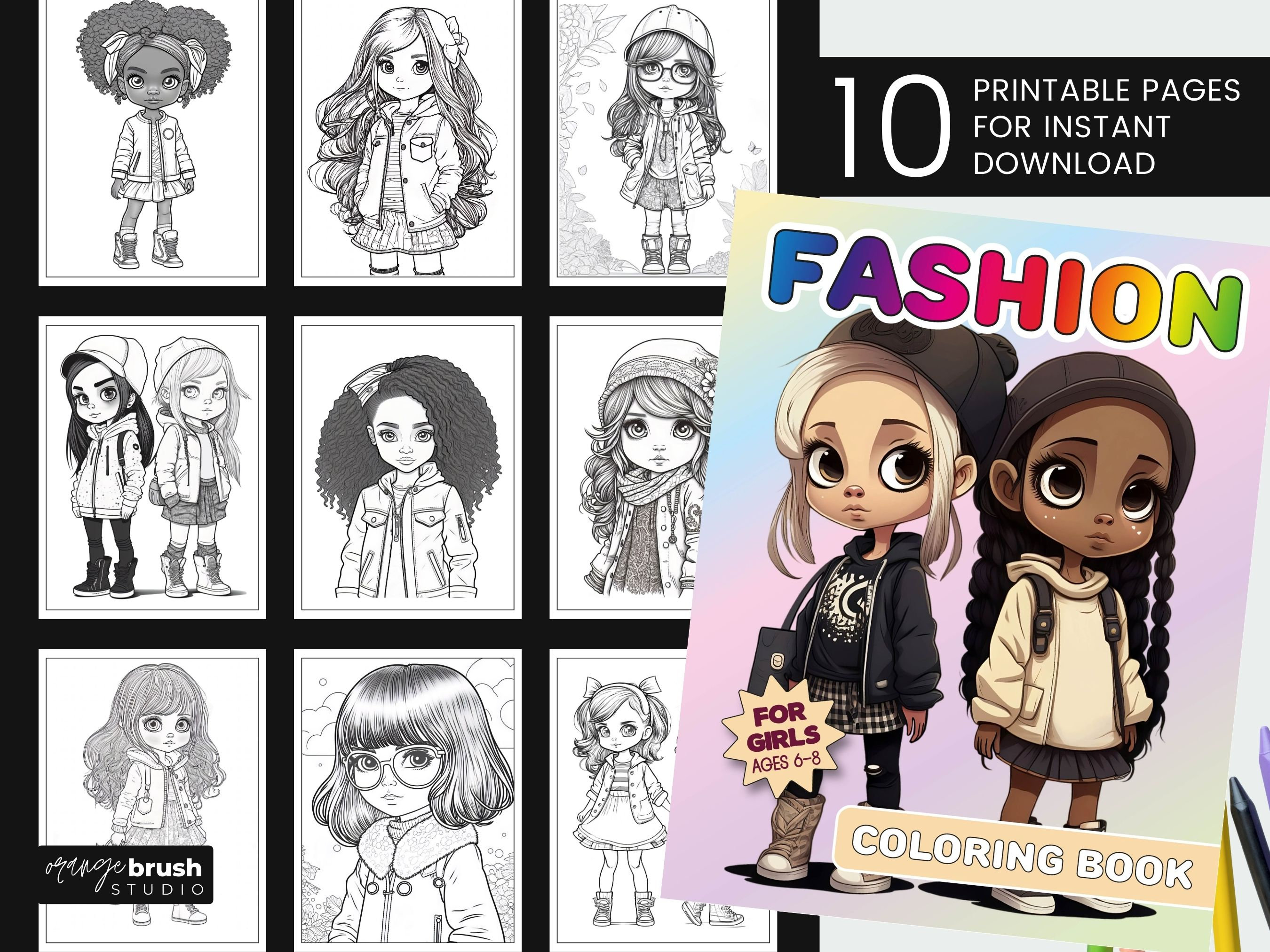 Fashion girls coloring book printable coloring page bundle coloring book for girls pdf book cover instant download