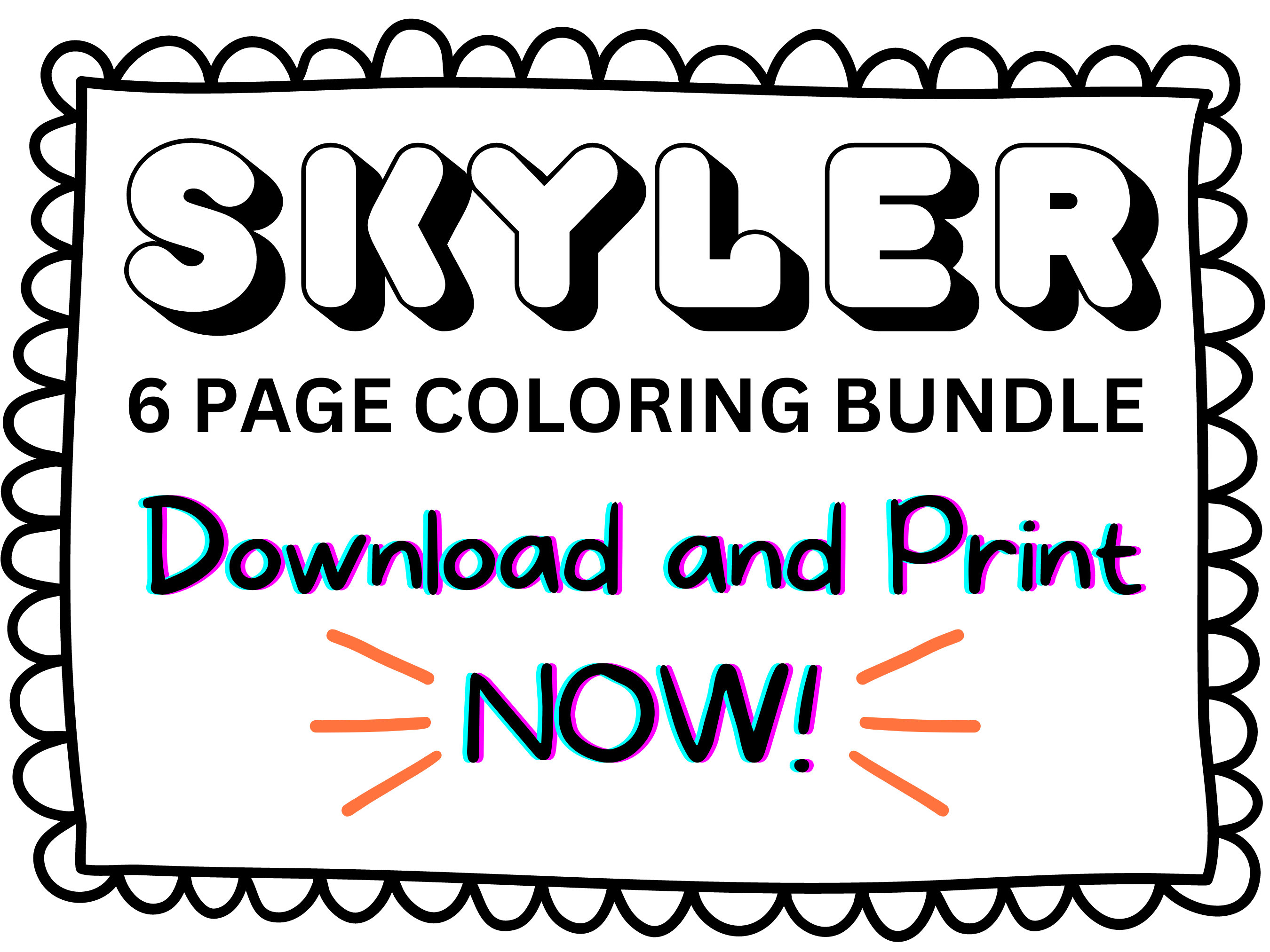 Skyler coloring page printable name coloring page custom coloring personalized gift colouring page kids name sheet