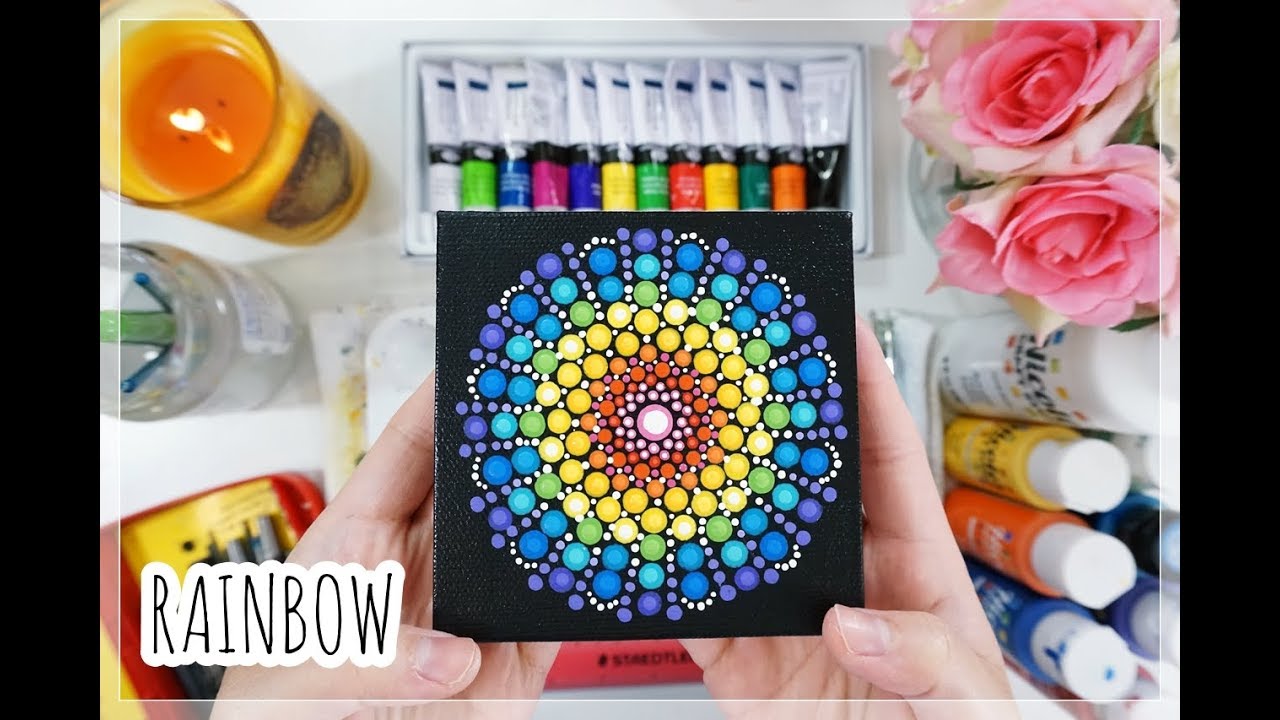 Easy andala dot painting rainbow