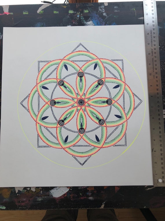 Rainbow mandala art pointillism art black light mandala art