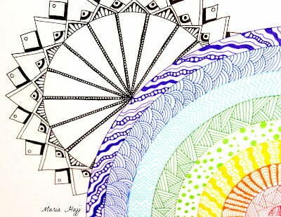 How to draw a rainbow zentangle and a sun mandala
